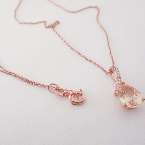 Macy's Rose Gold Pear Shaped Stone Pendant - Sterling Silver - Picture 3 of 9